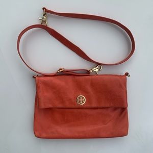 Blood orange tory burch leather convertible crossbody bag
